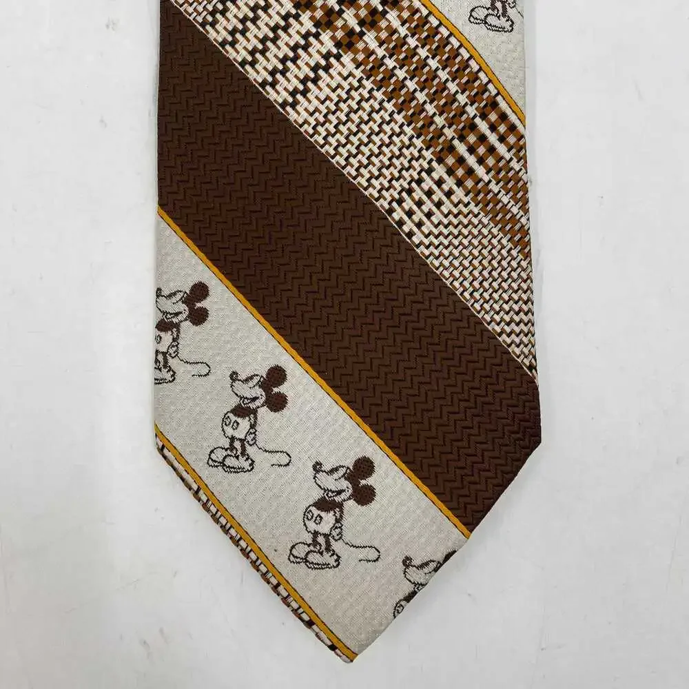 Mickey Mouse by Cervantes Tie | Brown Cream Striped Nylon, OS